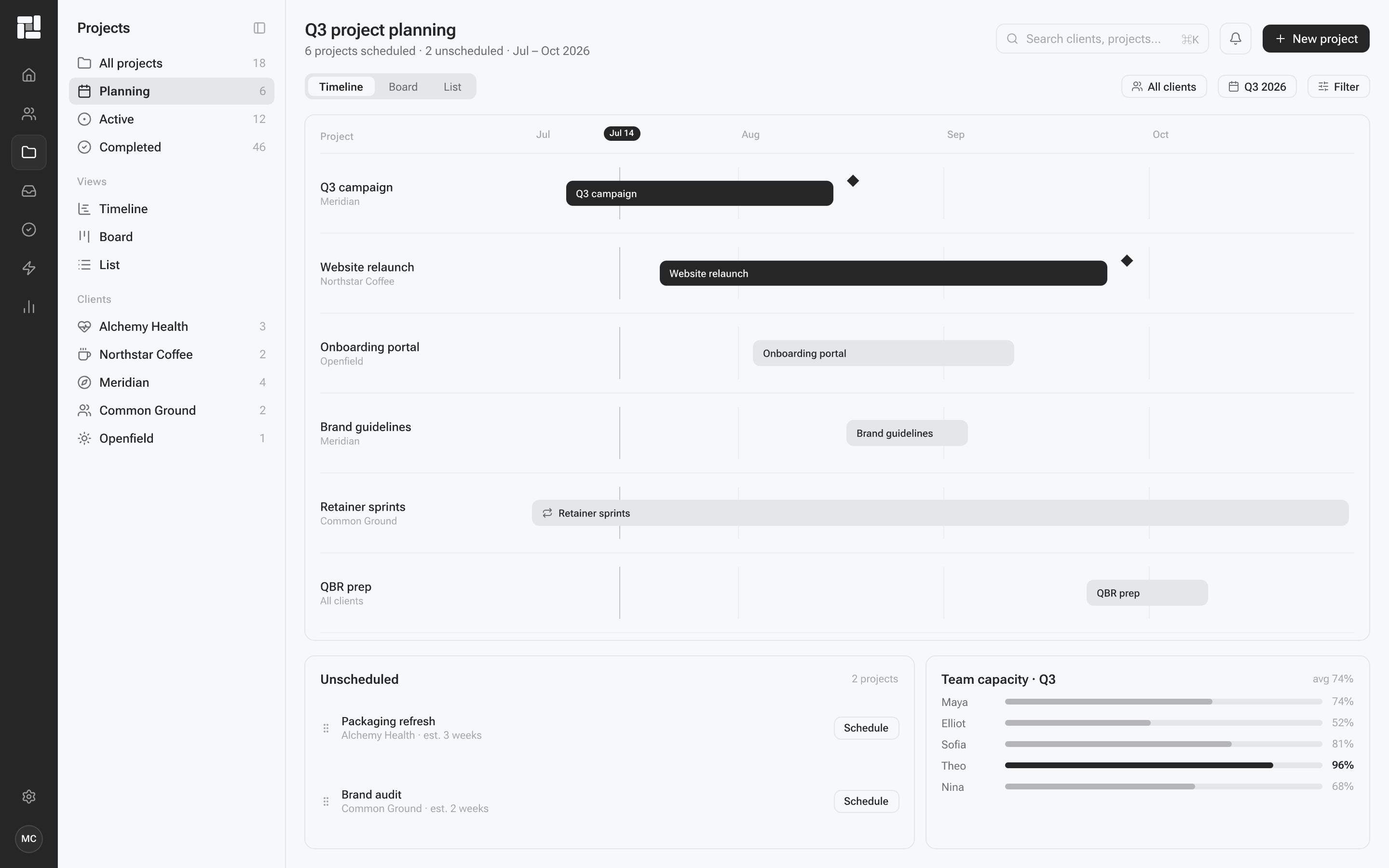 Saaporo project planning screen in light mode.