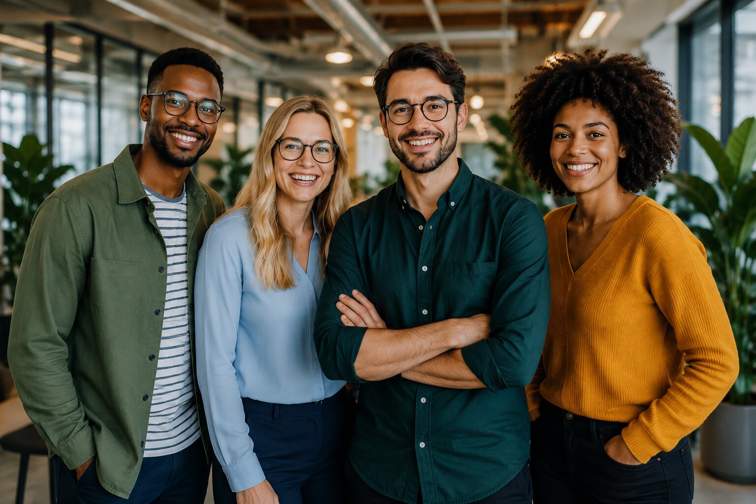four company owners smiling to camera after buying shareholder protection 