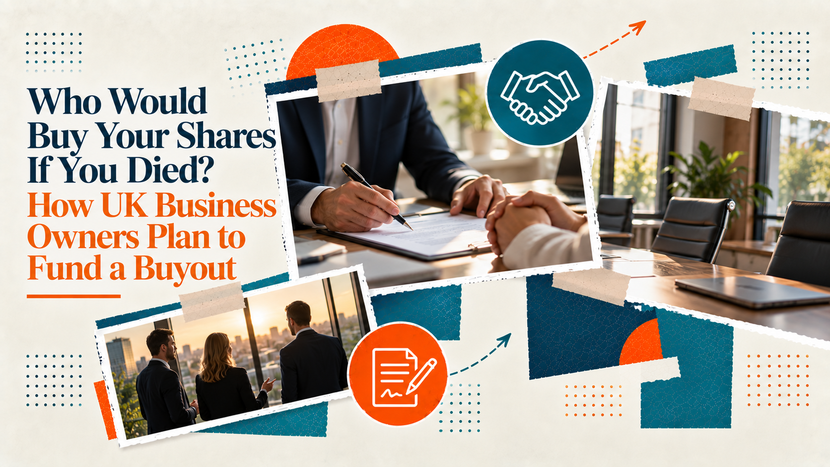 Images of shareholders and business space for the article on shares and business owners