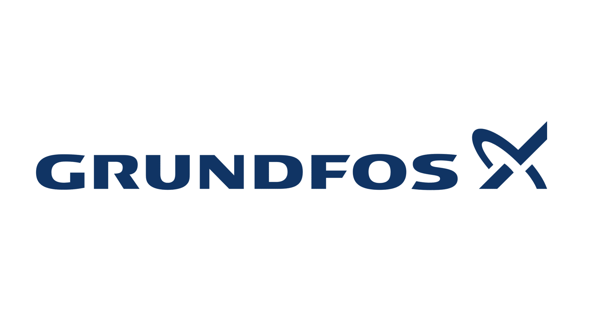 Grundfos X brand logo in dark blue text with stylized X symbol
