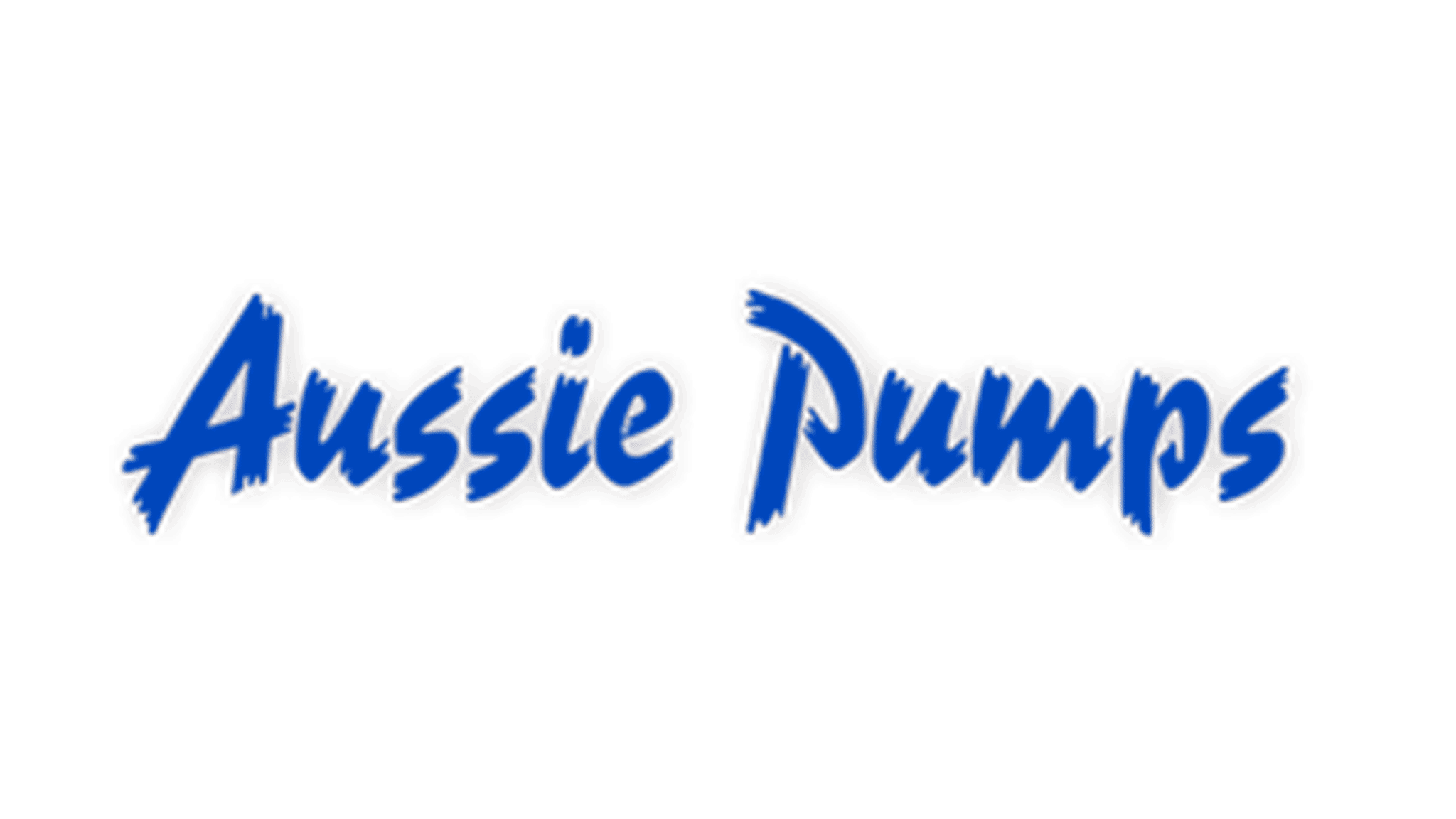 Aussie Pumps brand name in stylized blue text with black shadow.
