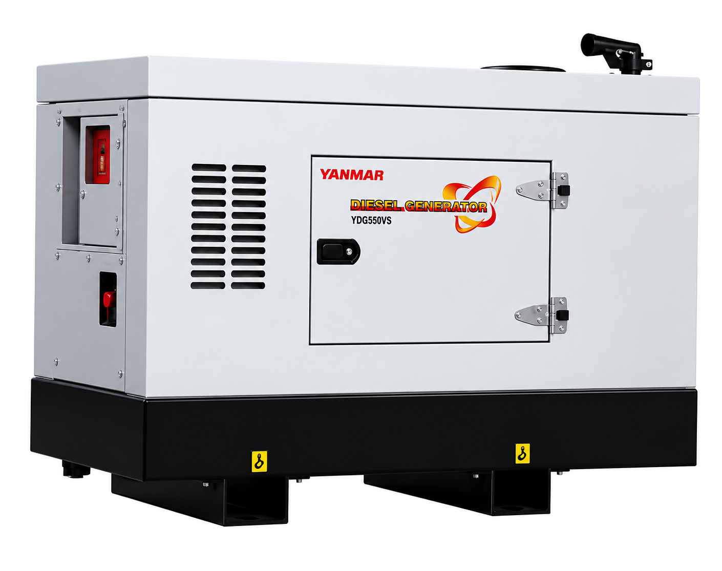 White and black Yanmar diesel generator model YDG550VS with vents and control switches.