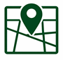 Map icon with location pin marking a spot on a stylized grid map.