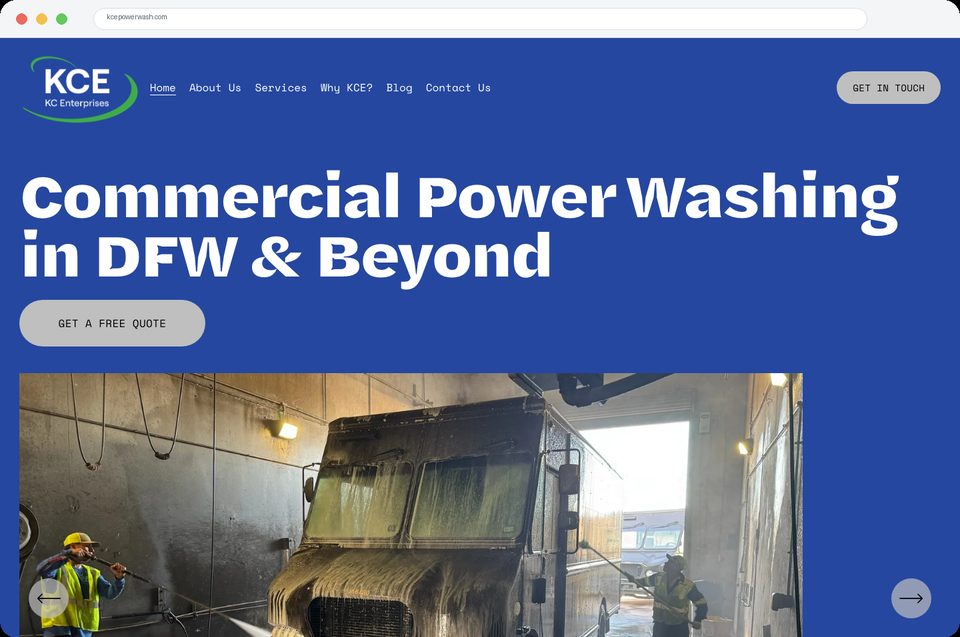 KCE Enterprises power washing website homepage
