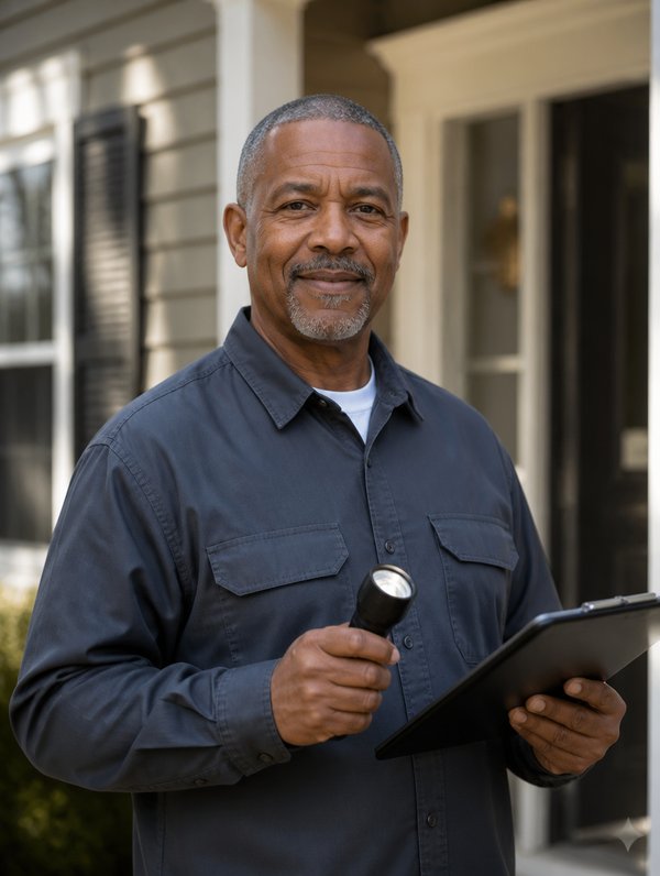 Home inspector on a front porch