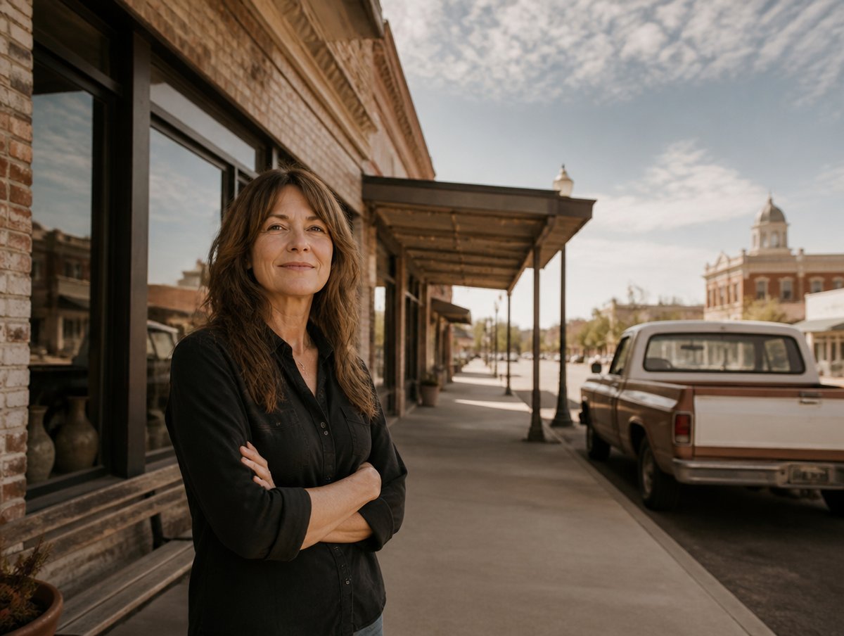 Texas small business owner in front of her storefront