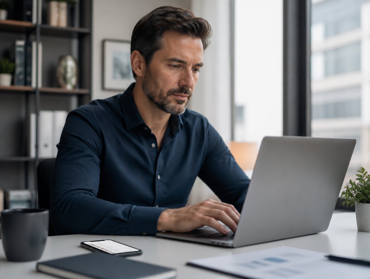 B2B founder writing a LinkedIn post at his desk