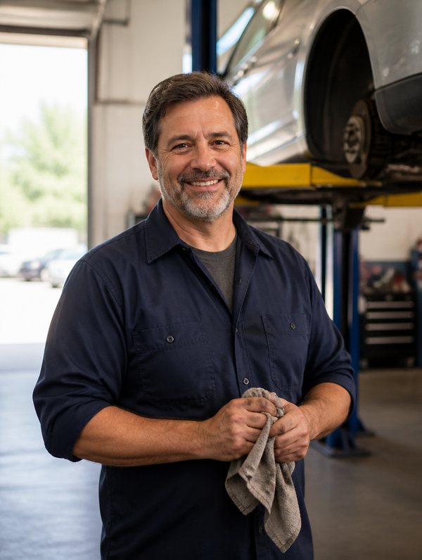 Auto repair shop owner in his service bay
