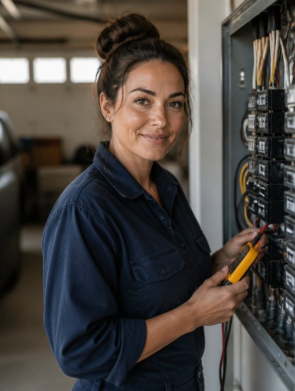 Electrician at a residential electrical panel