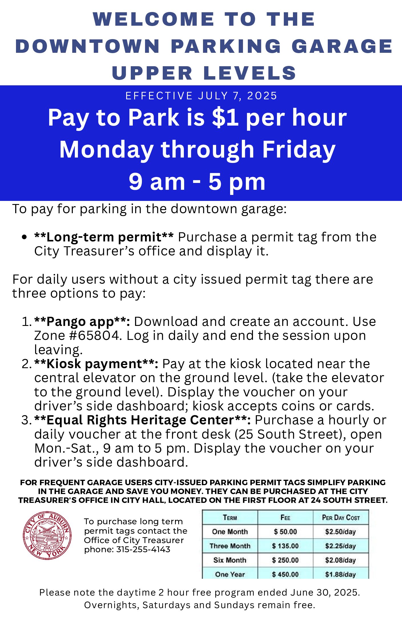 Downtown Parking Garage pay-to-park instructions