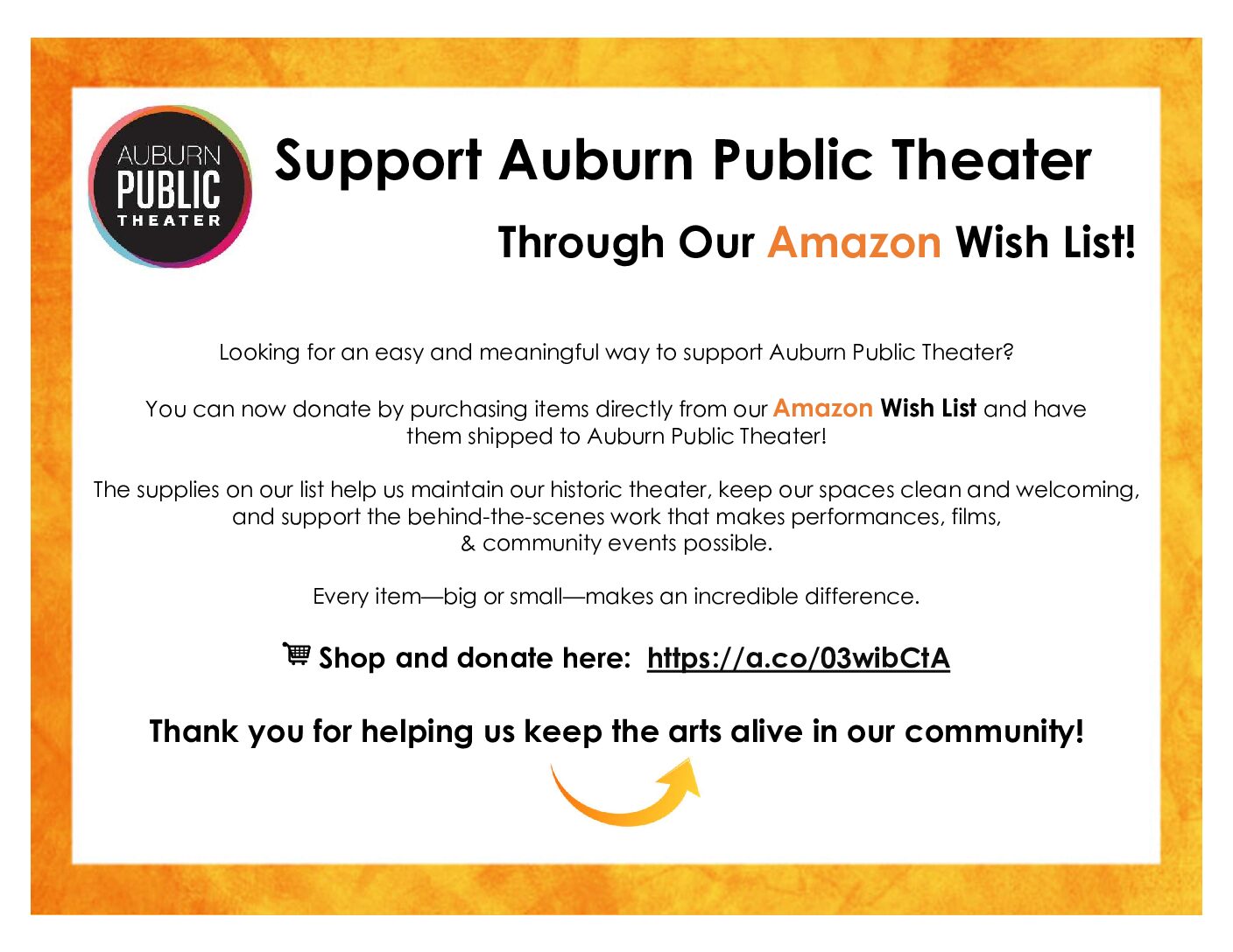 Support Auburn Public Theater through our Amazon Wish List