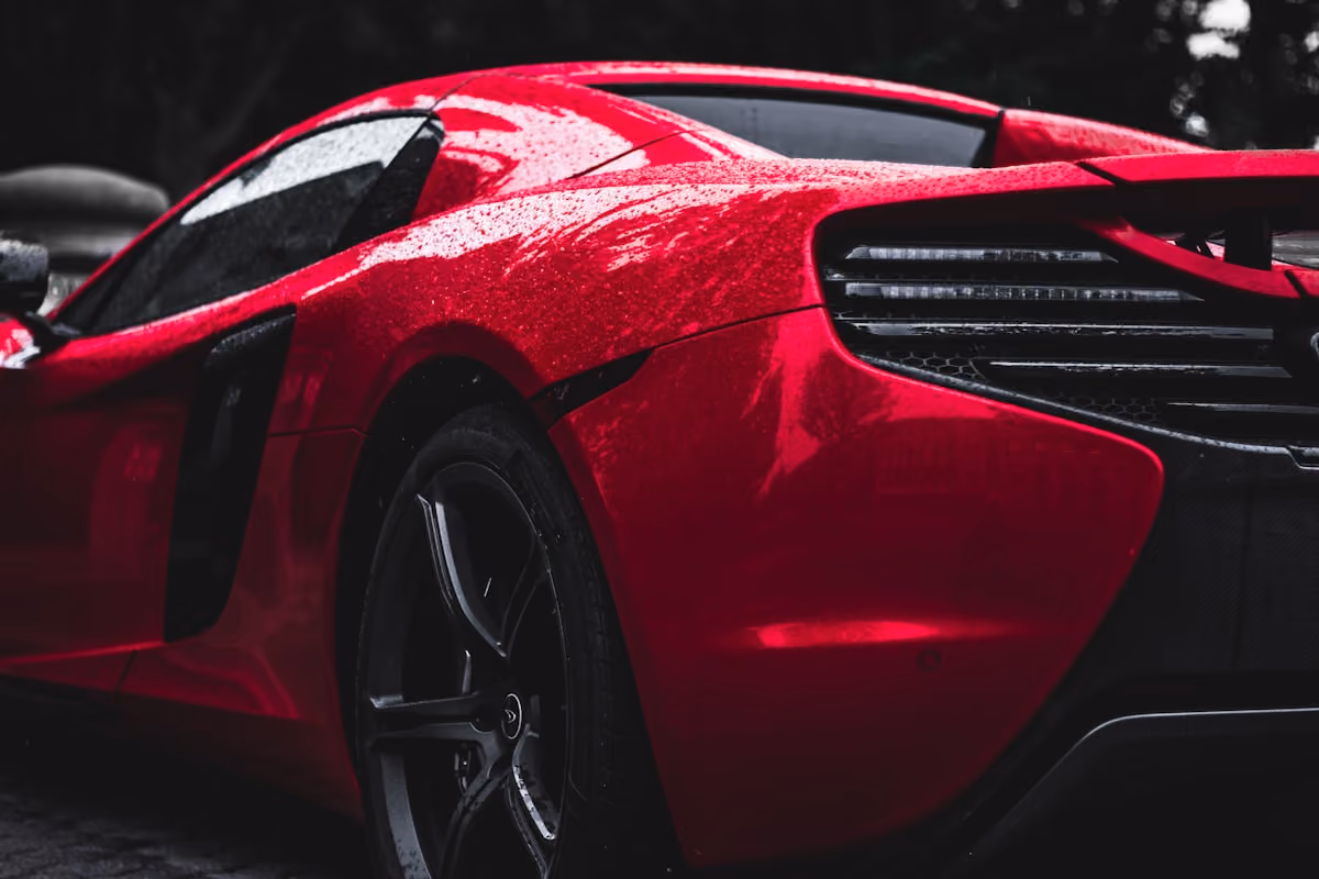 Glossy freshly detailed sports car exterior