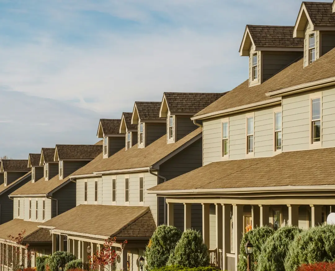 line of multi story homes