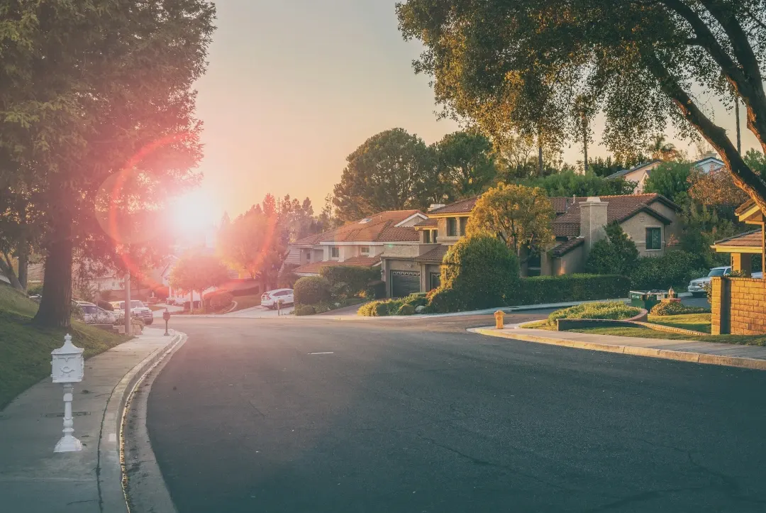 neighborhood street sun glare