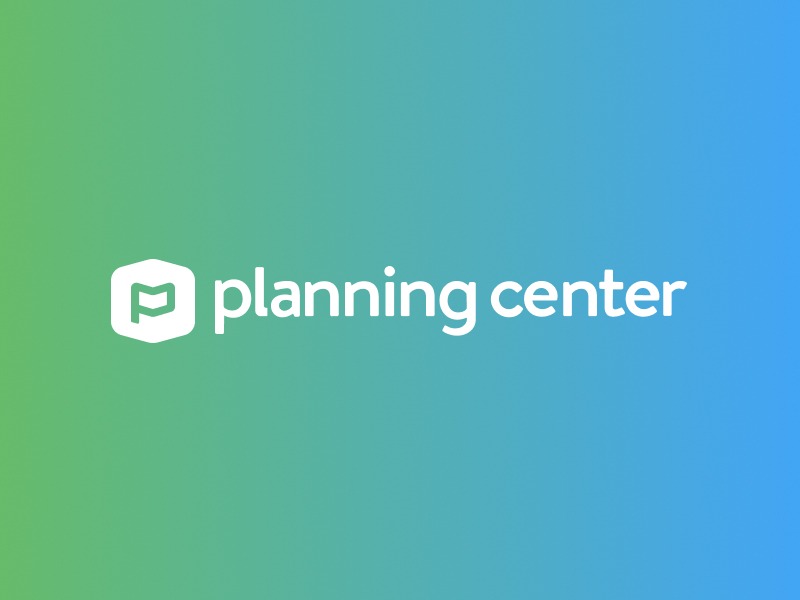 Planning Center logo with green to blue gradient background.