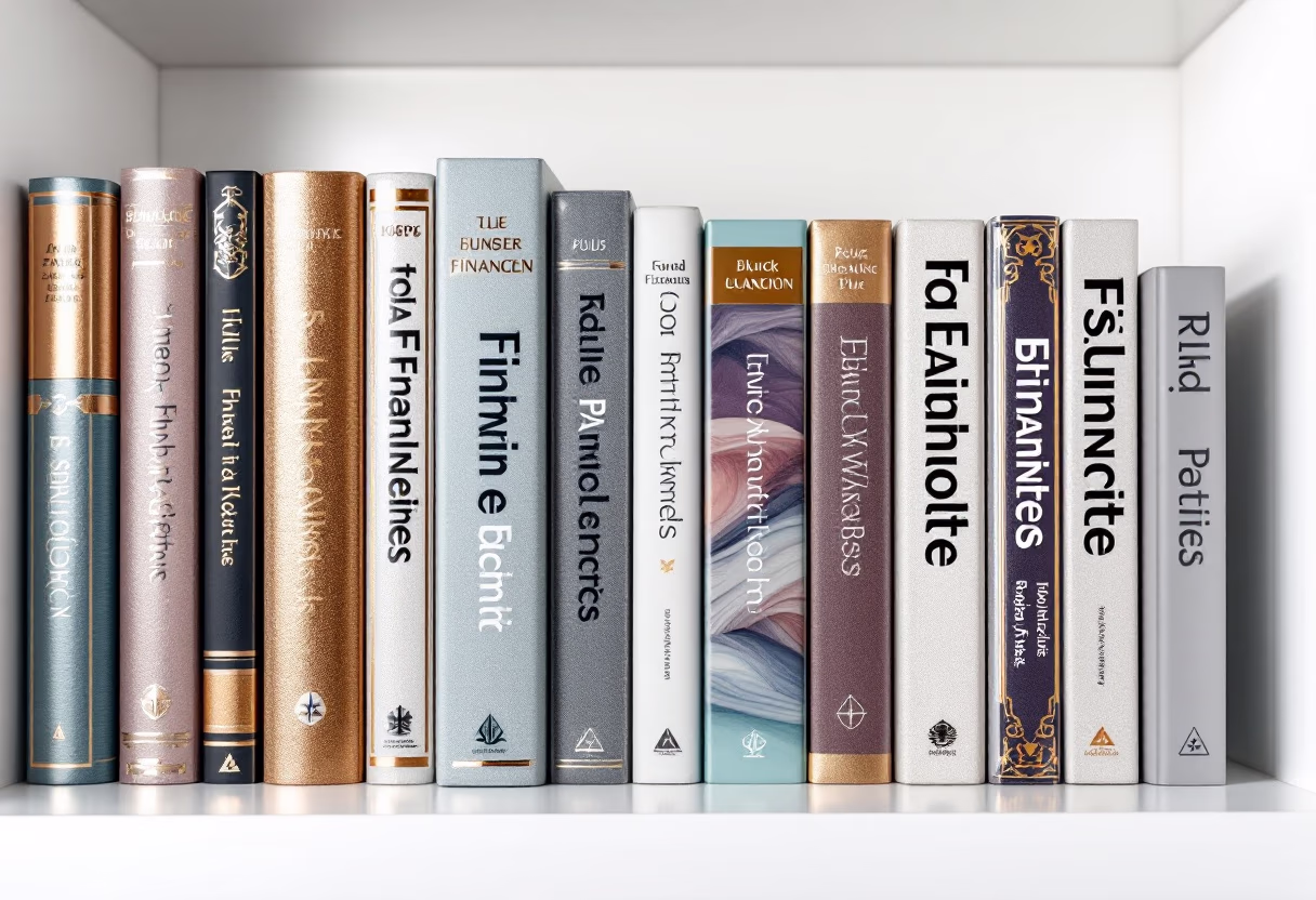 image of a bookshelf with finance books