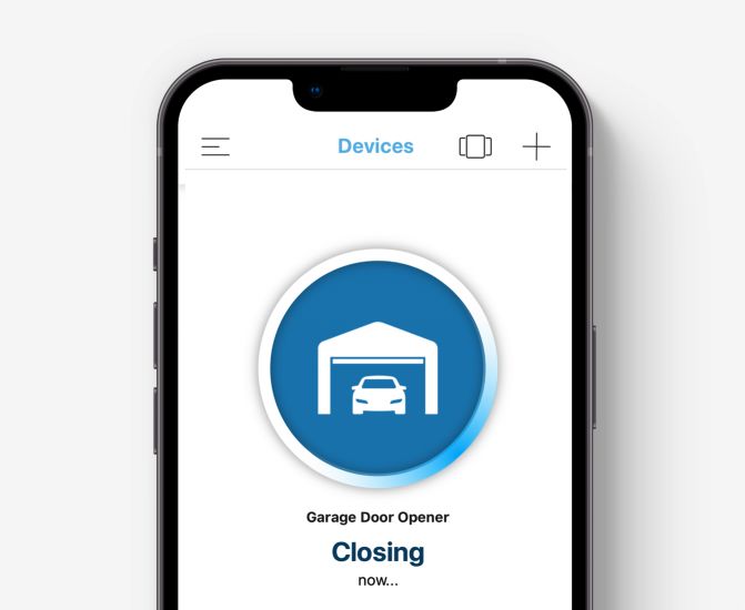 The myQ app showing a garage door closing