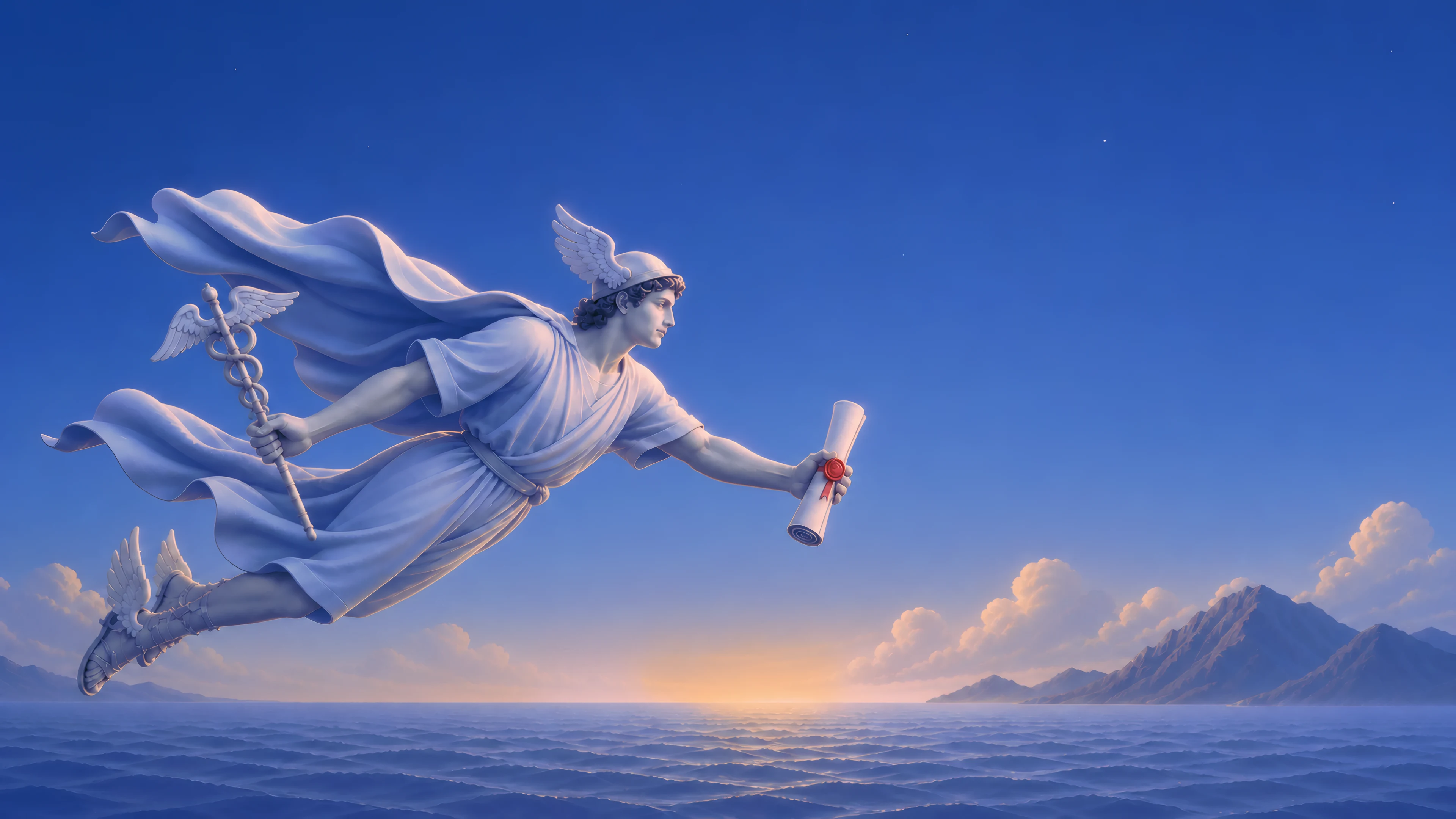 The messenger crosses the sea with the sealed order in hand