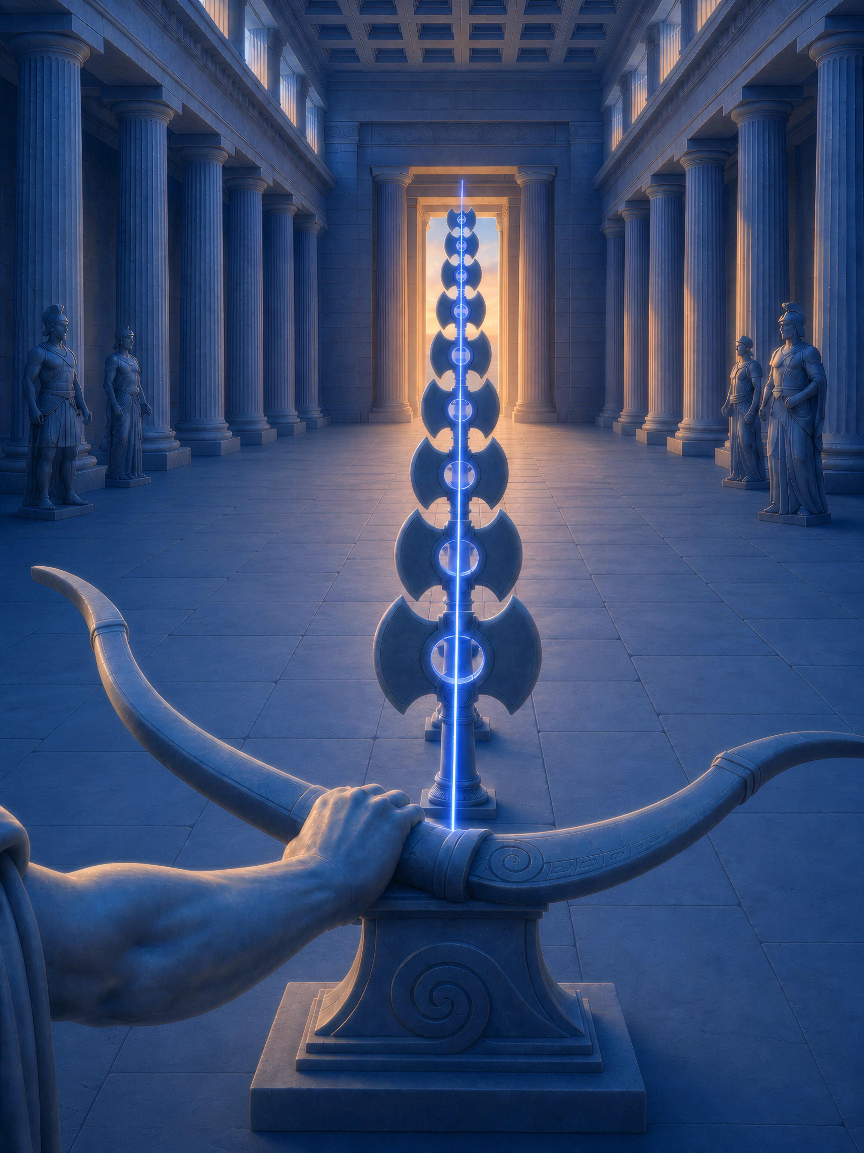 The bow only one hand can string, the arrow through twelve axes