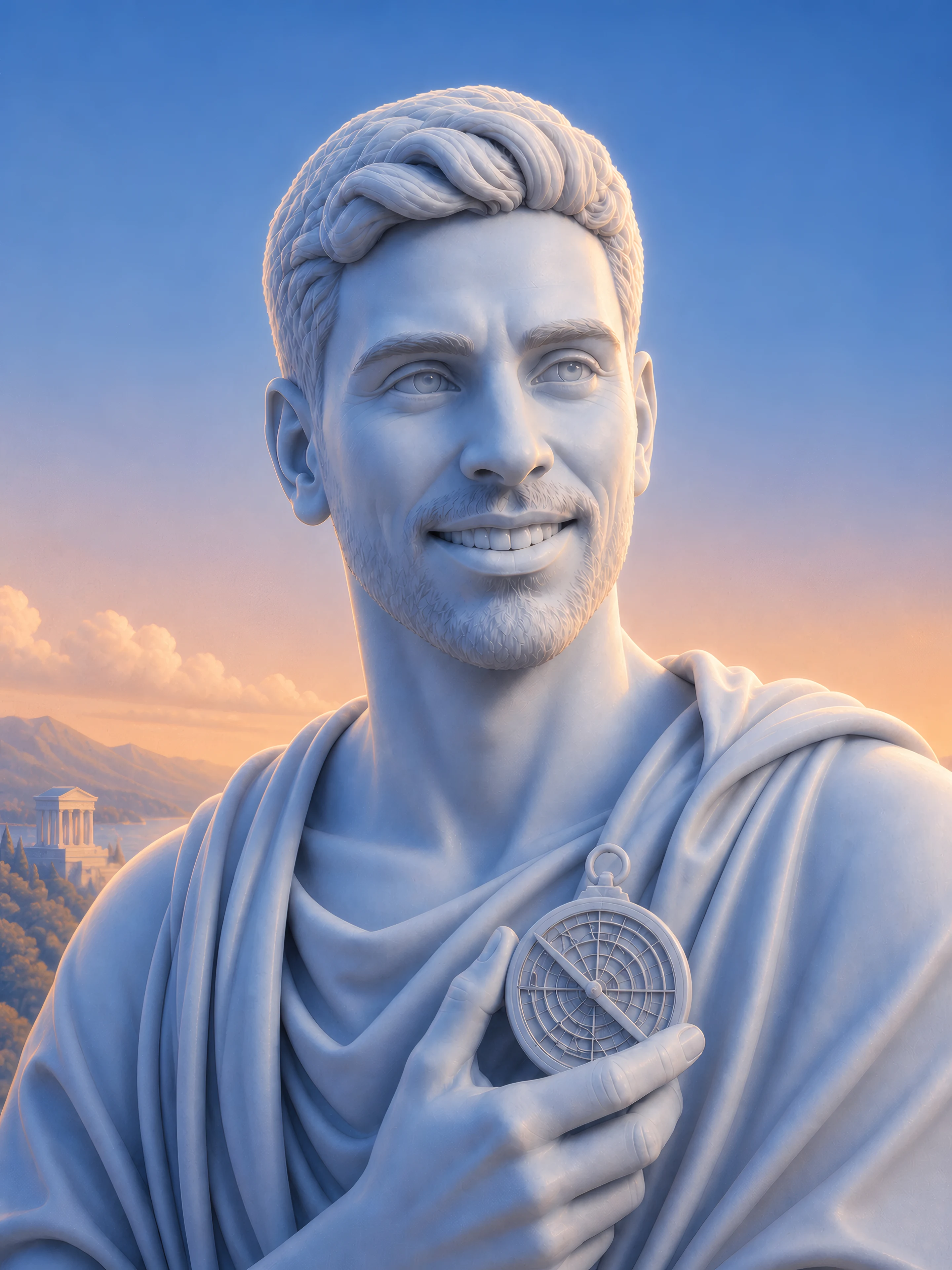 Diego Silveira, marble portrait with compass, from the Cysure illustrated series