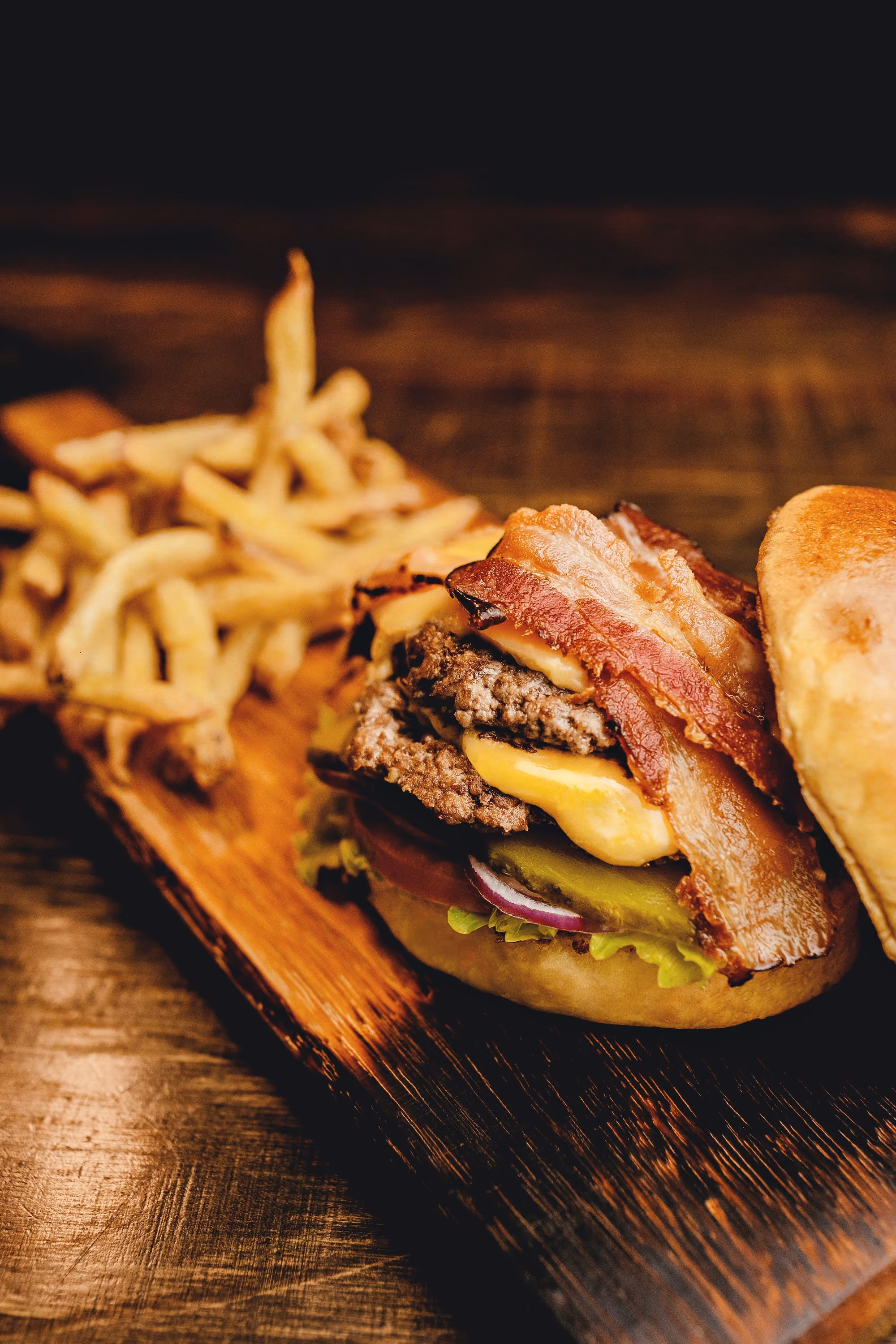 Burger with fries stock image