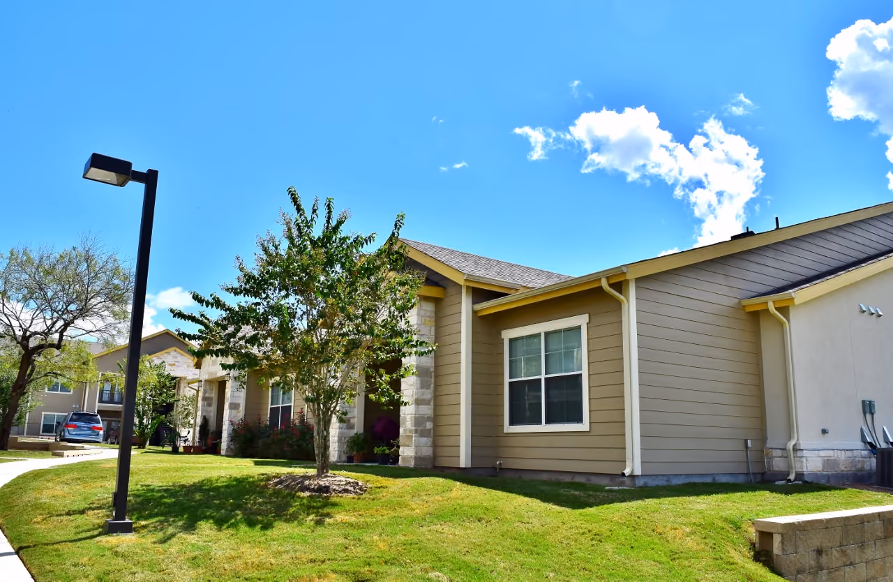 Exterior building and grass area