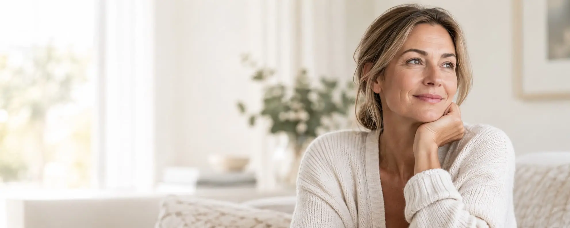 A woman in midlife smiling warmly, representing SAPIA Medical's patients