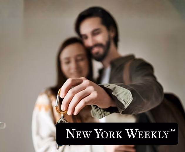 Article thumbnail showing a couple holding a house key together, smiling, with New York Weekly text overlay.