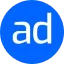 White lowercase letters 'ad' inside a blue circle on a white background.