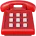 Red rotary dial telephone with visible white numbers on the dial.