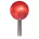 Red push pin with a round head on a gray background.