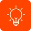 A white light bulb on an orange background.