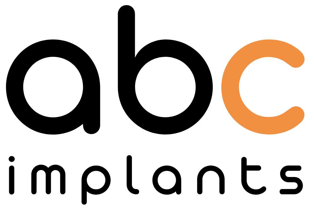 Logo with lowercase letters 'abc' and the word 'implants' below in a modern font.