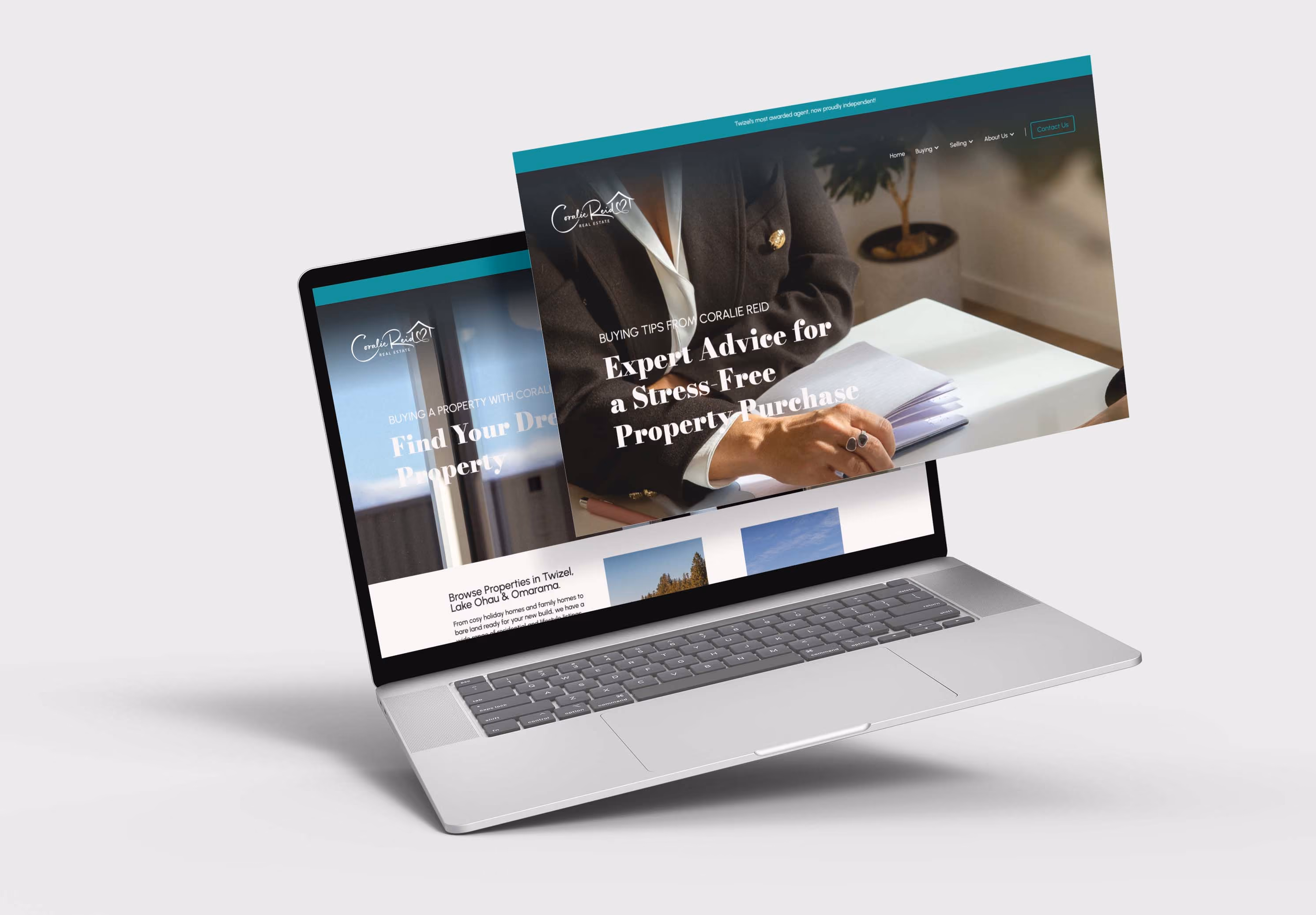 Coralie Reid Real Estate website on laptop designed by Scooch Marketing Timaru