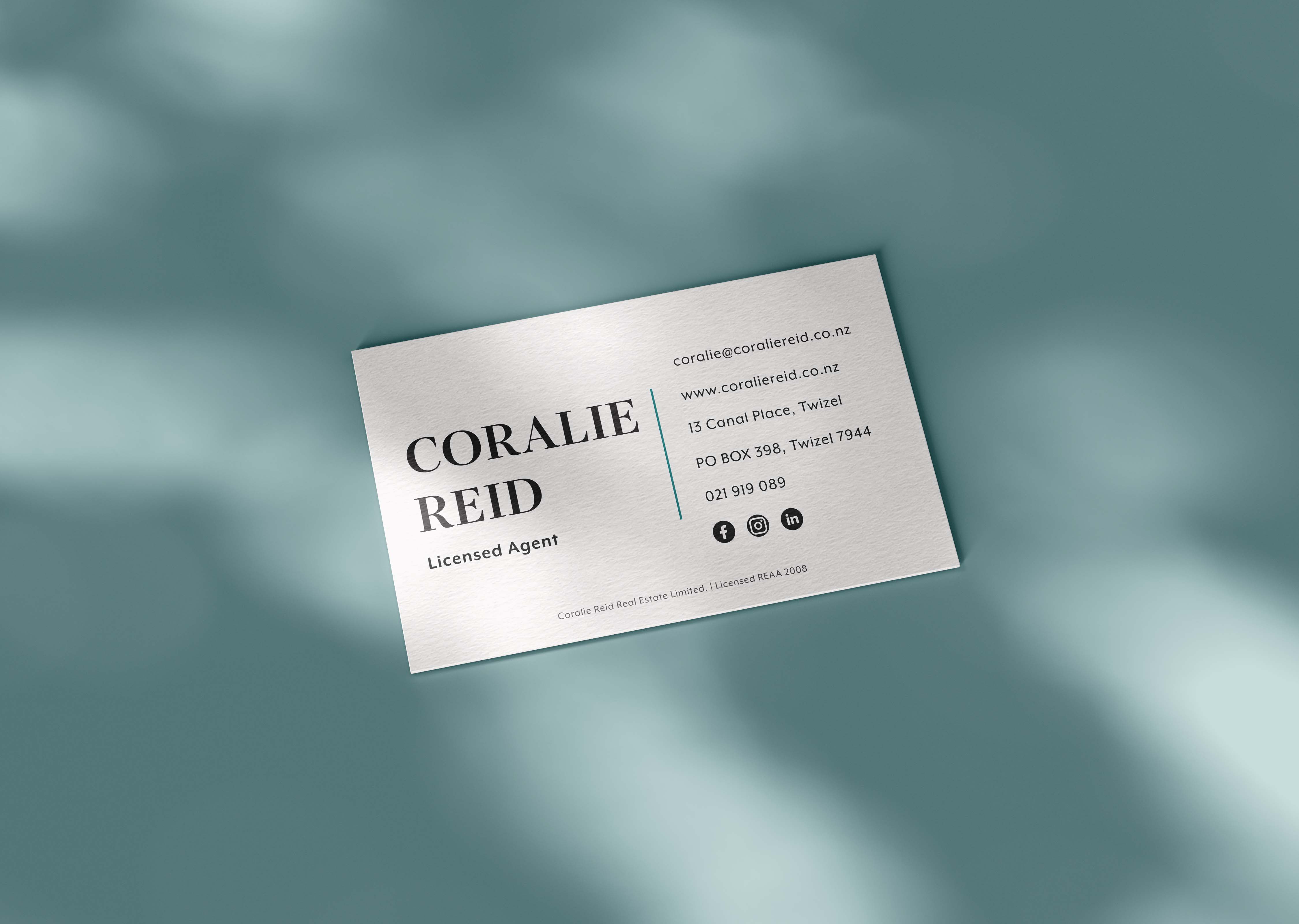 Coralie Reid Real Estate business card design by Scooch Marketing & Design Canterbury