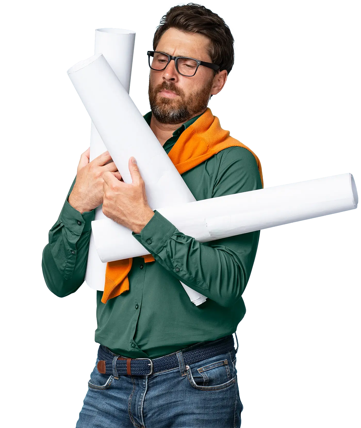 Man holding rolled architectural blueprints, representing commercial property loans in Christchurch