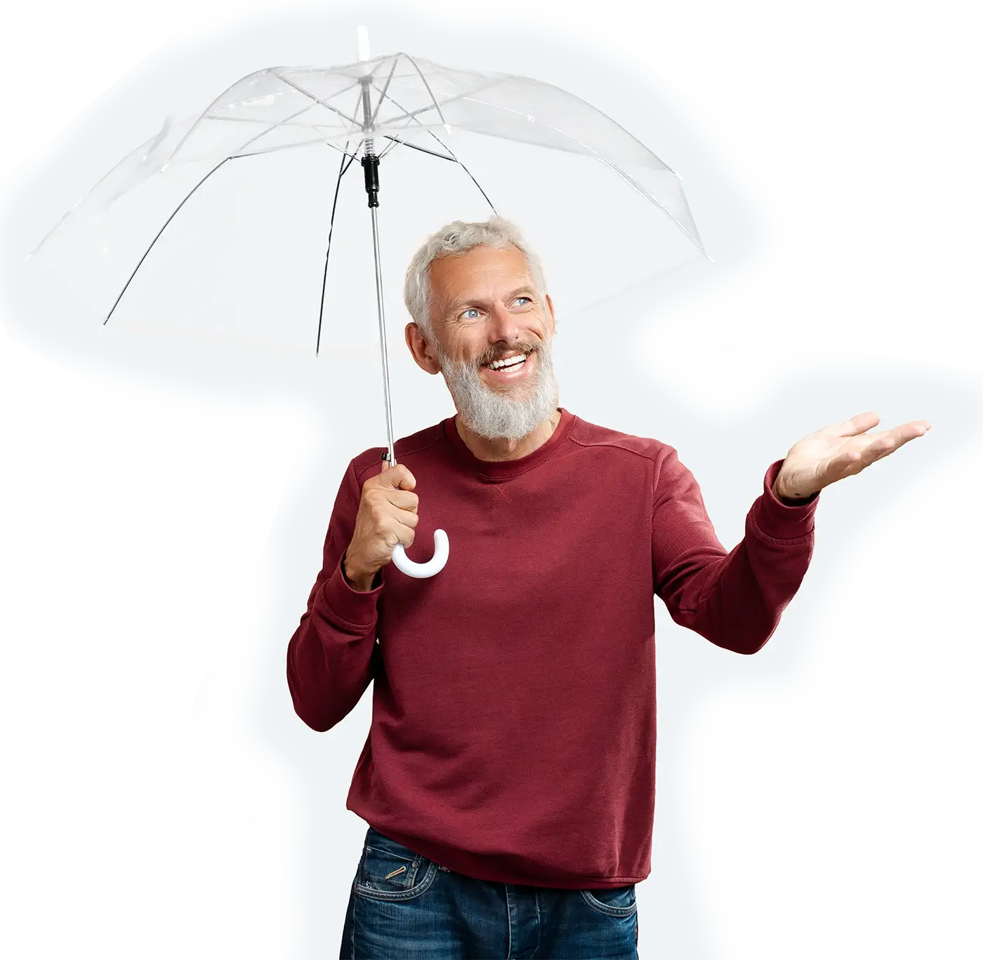 Smiling man holding an umbrella, representing financial protection and asset loan solutions in Christchurch