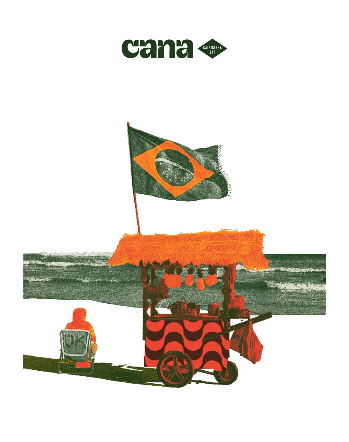 Illustrated Brazilian beach cart from CANA's brunch menu cover