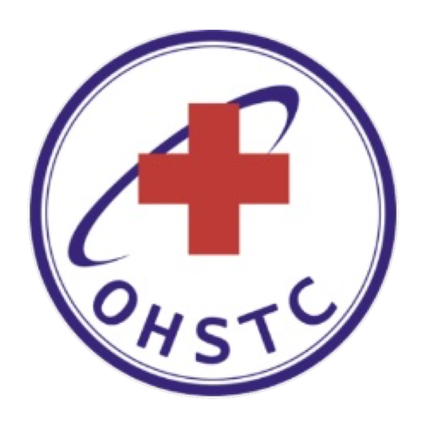 Red cross with orbit design above text OHSTC inside a blue circular border.