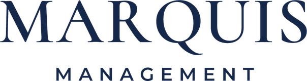 MARQUIS MANAGEMENT text logo in dark blue serif font.
