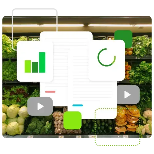 Supermarket isle with illustrations of resource management