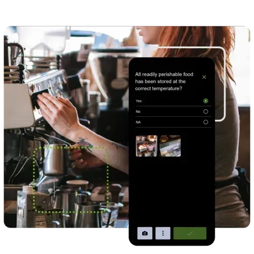 Barista making coffee with Safe Food Pro app in use