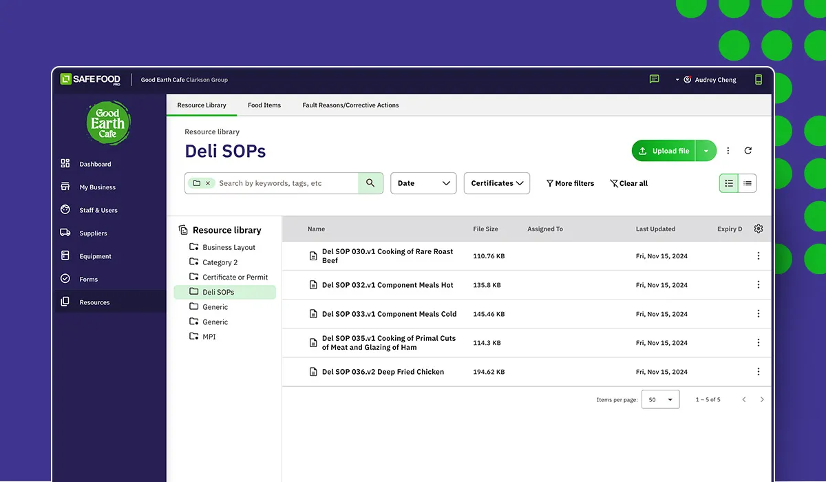 Safe Food Pro Resource Library Screenshot