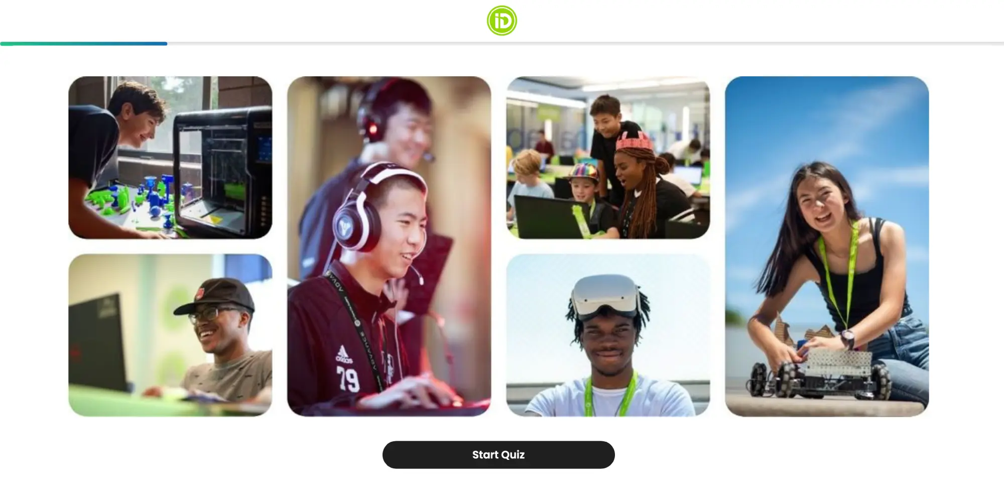 The opening screen of the iD Tech course recommendation quiz.
