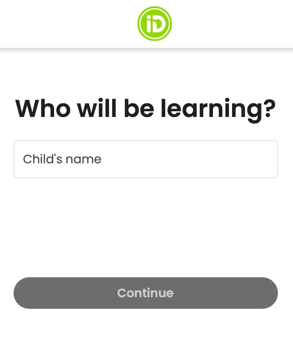 Quiz step one: entering the student's name.