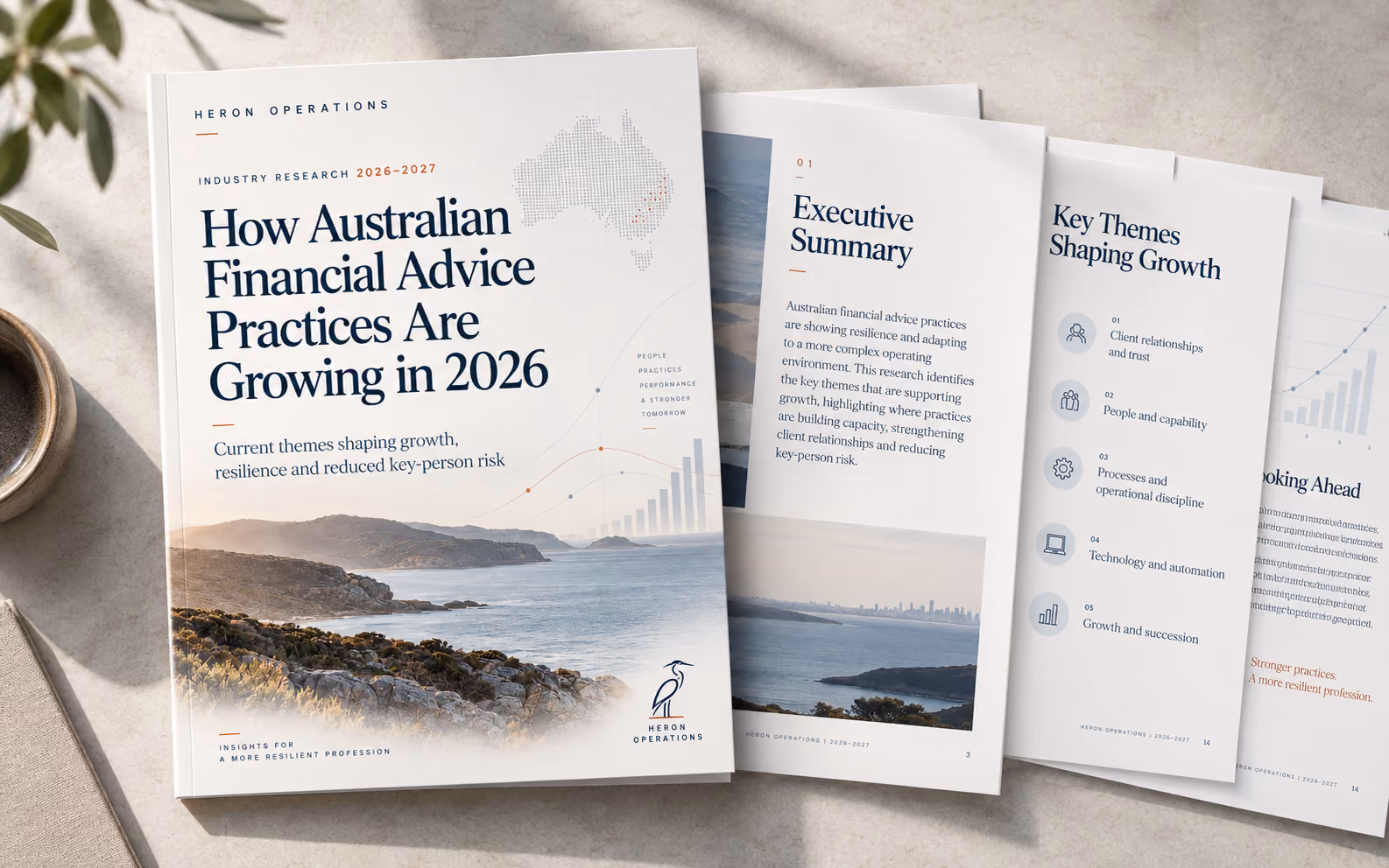 Inside spread of the Heron Operations 2026–2027 financial advice research paper
