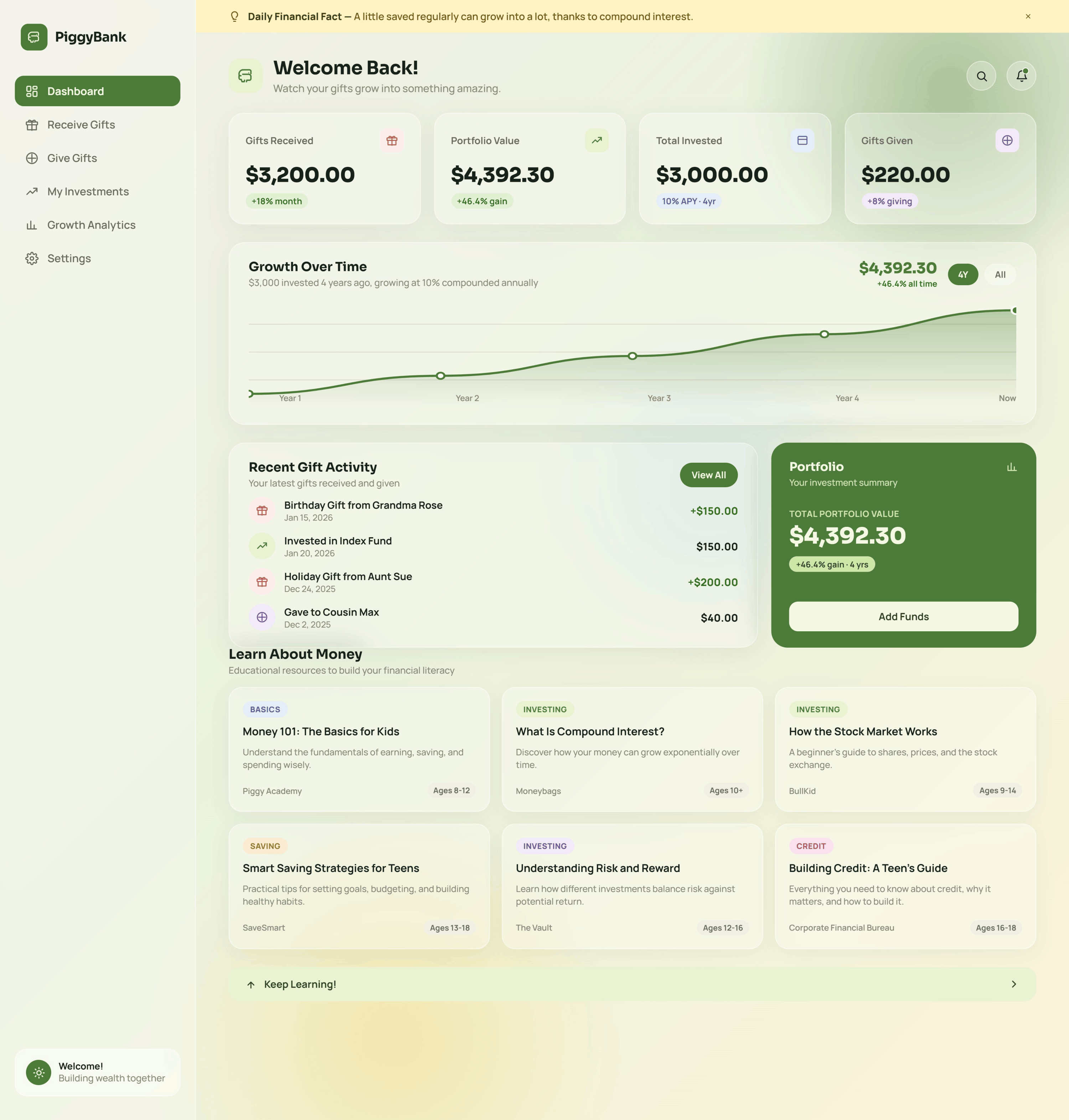 PiggyBank dashboard