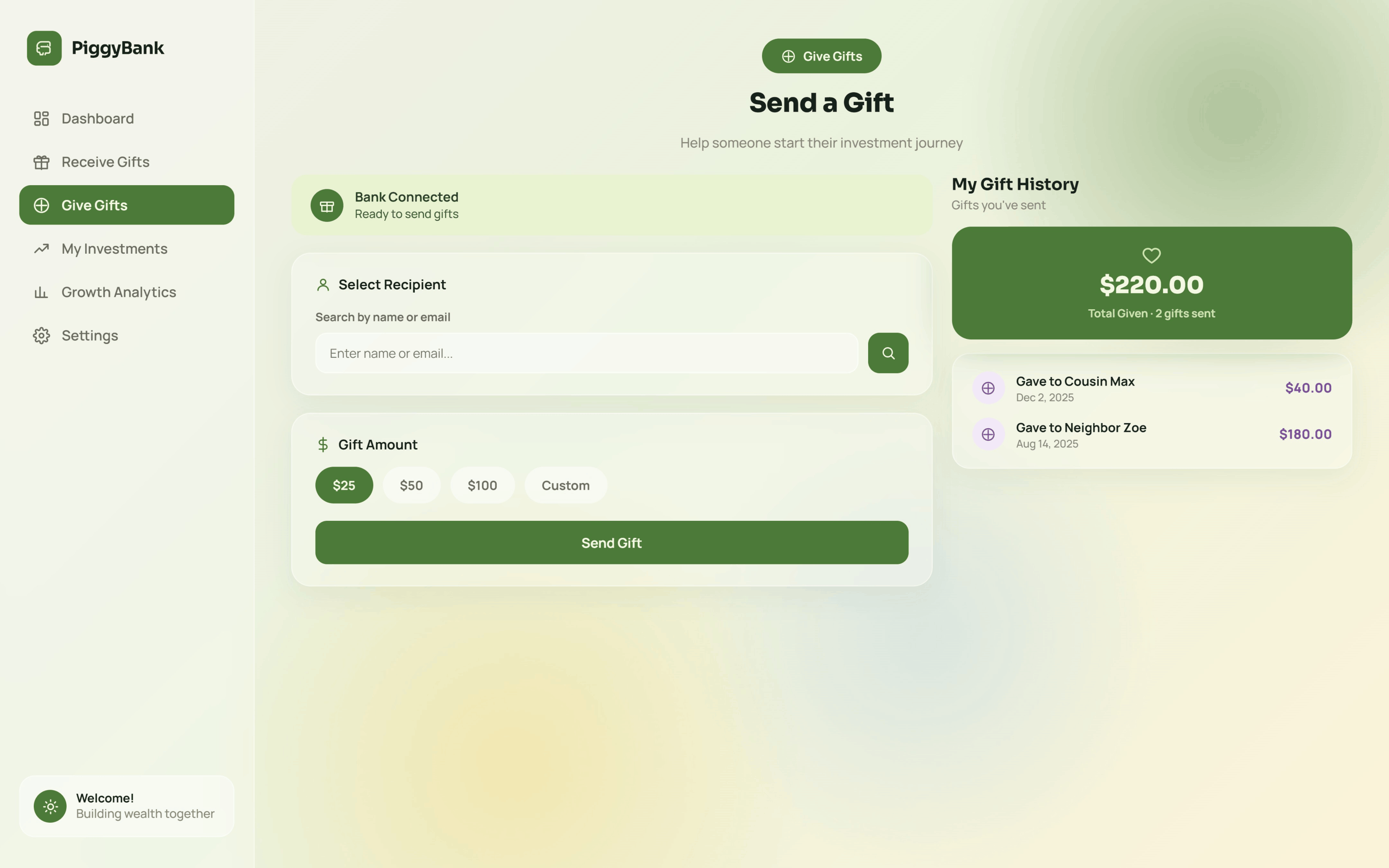 PiggyBank dashboard