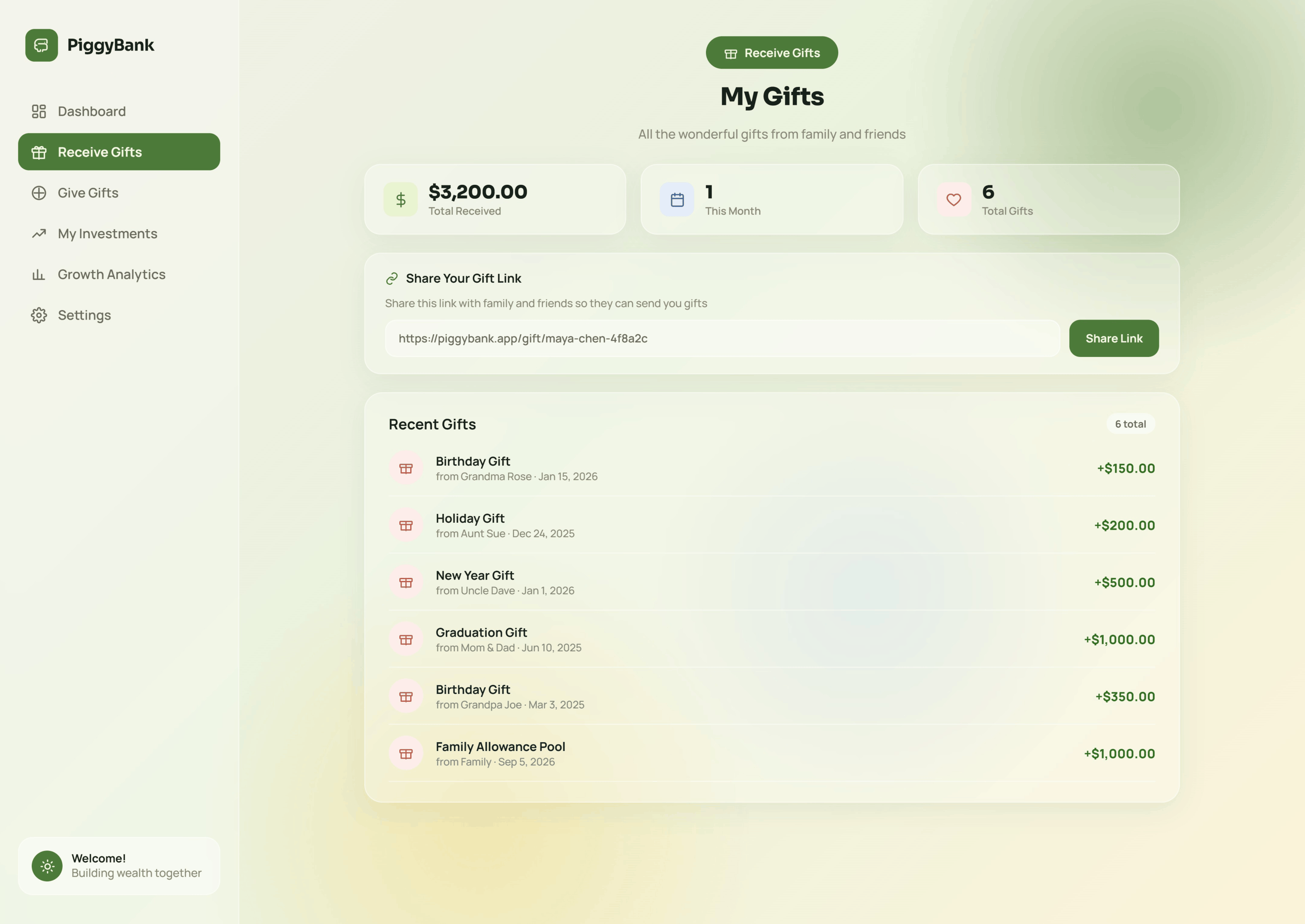 PiggyBank dashboard