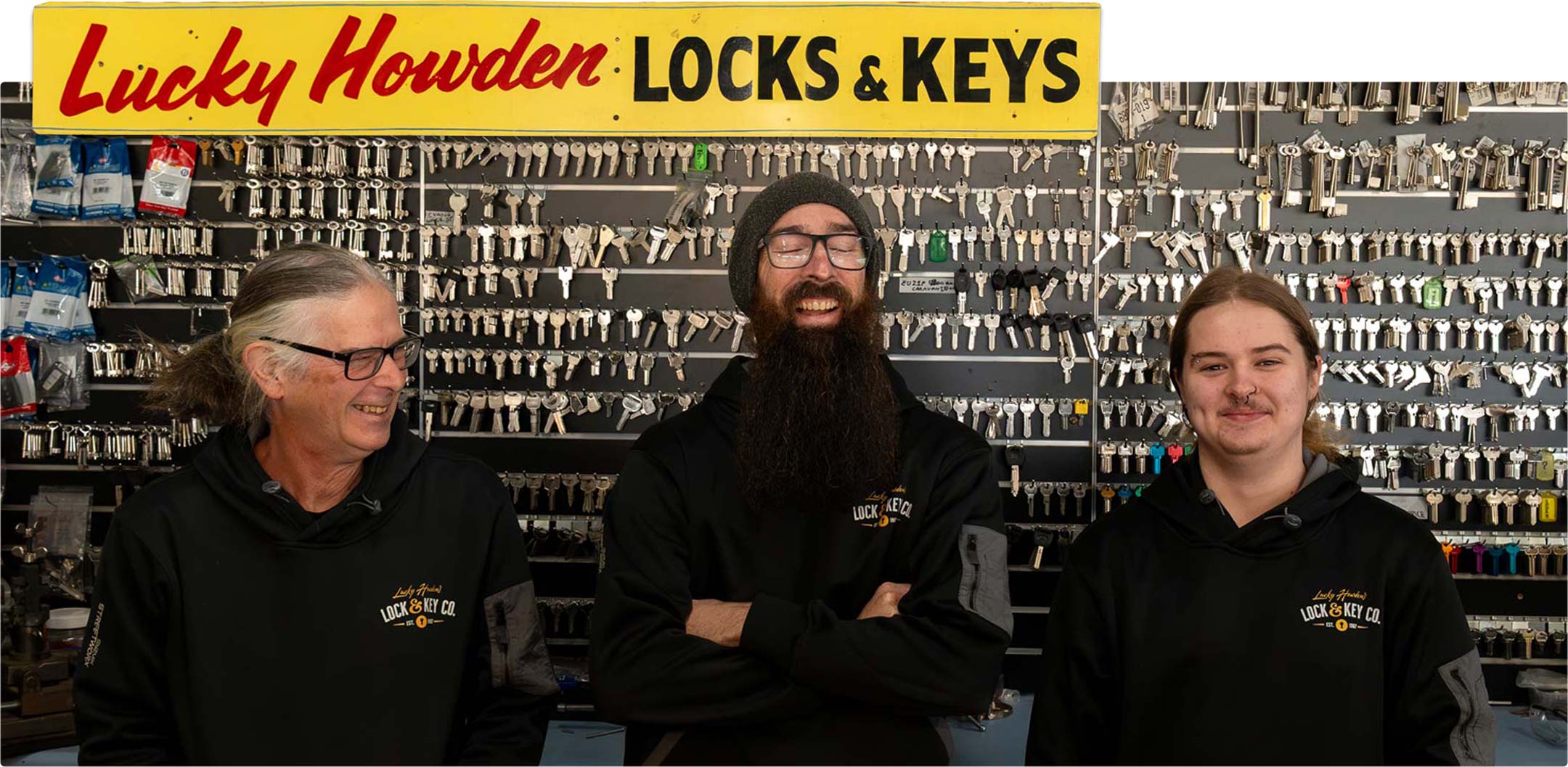 Lucky Howden team members standing together in their Wangaratta showroom.